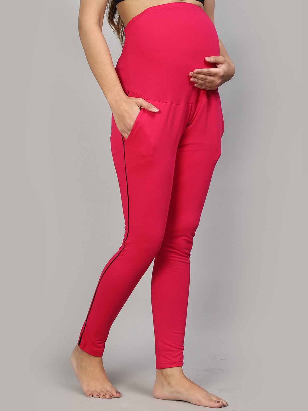 SillyBoom Women Pink Solid Full-Length Maternity Leggings