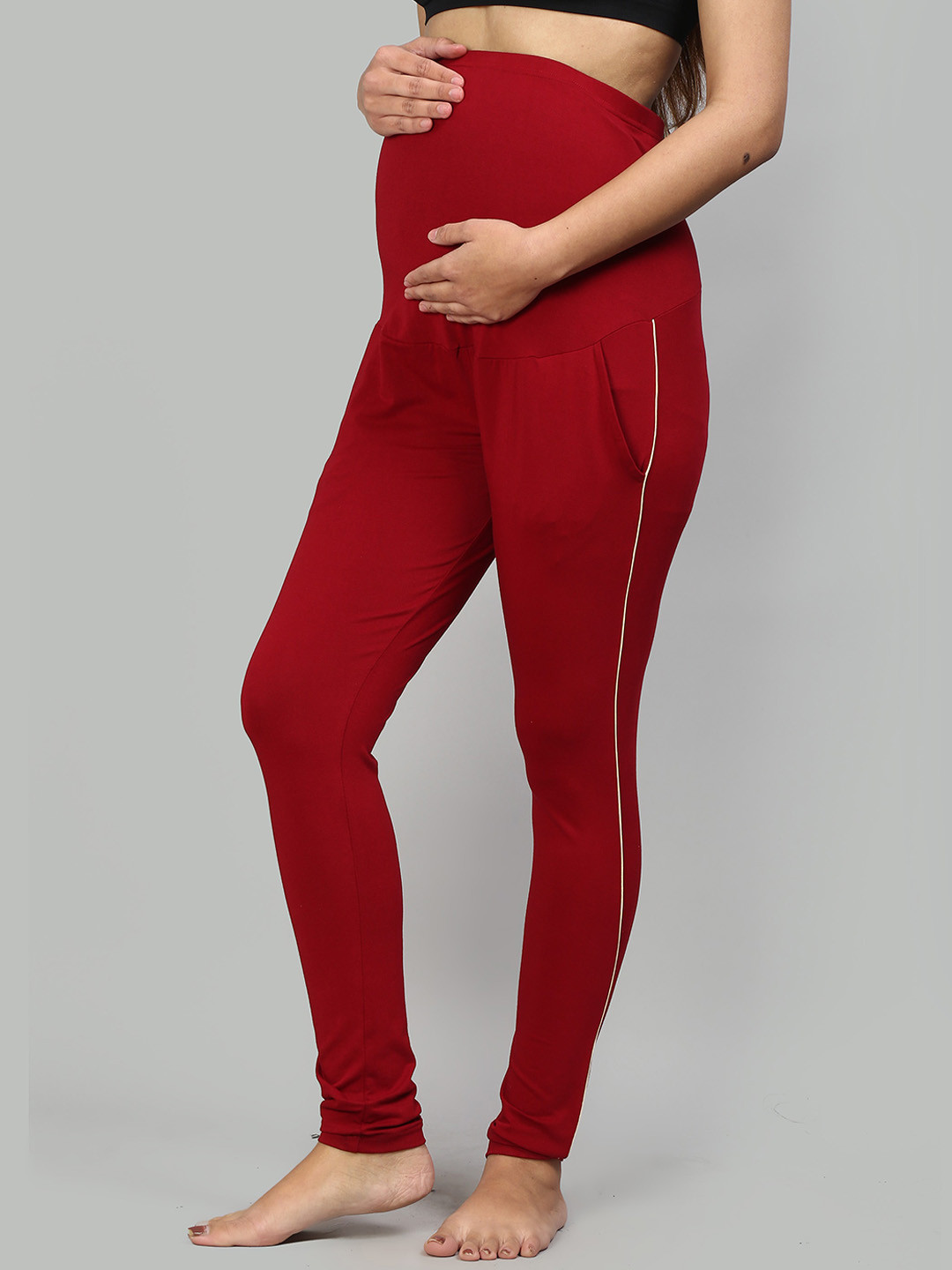 SillyBoom Women Maroon Solid Churidar Length Maternity Yoga Pants Leggings