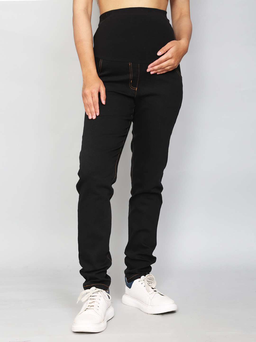 SillyBoom Women Black Solid Churidar Length Maternity Leggings