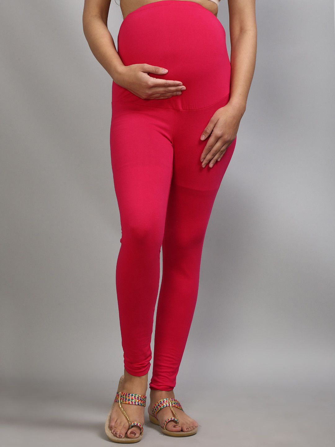 SillyBoom Women Pink Solid Ankle-Length Maternity Leggings