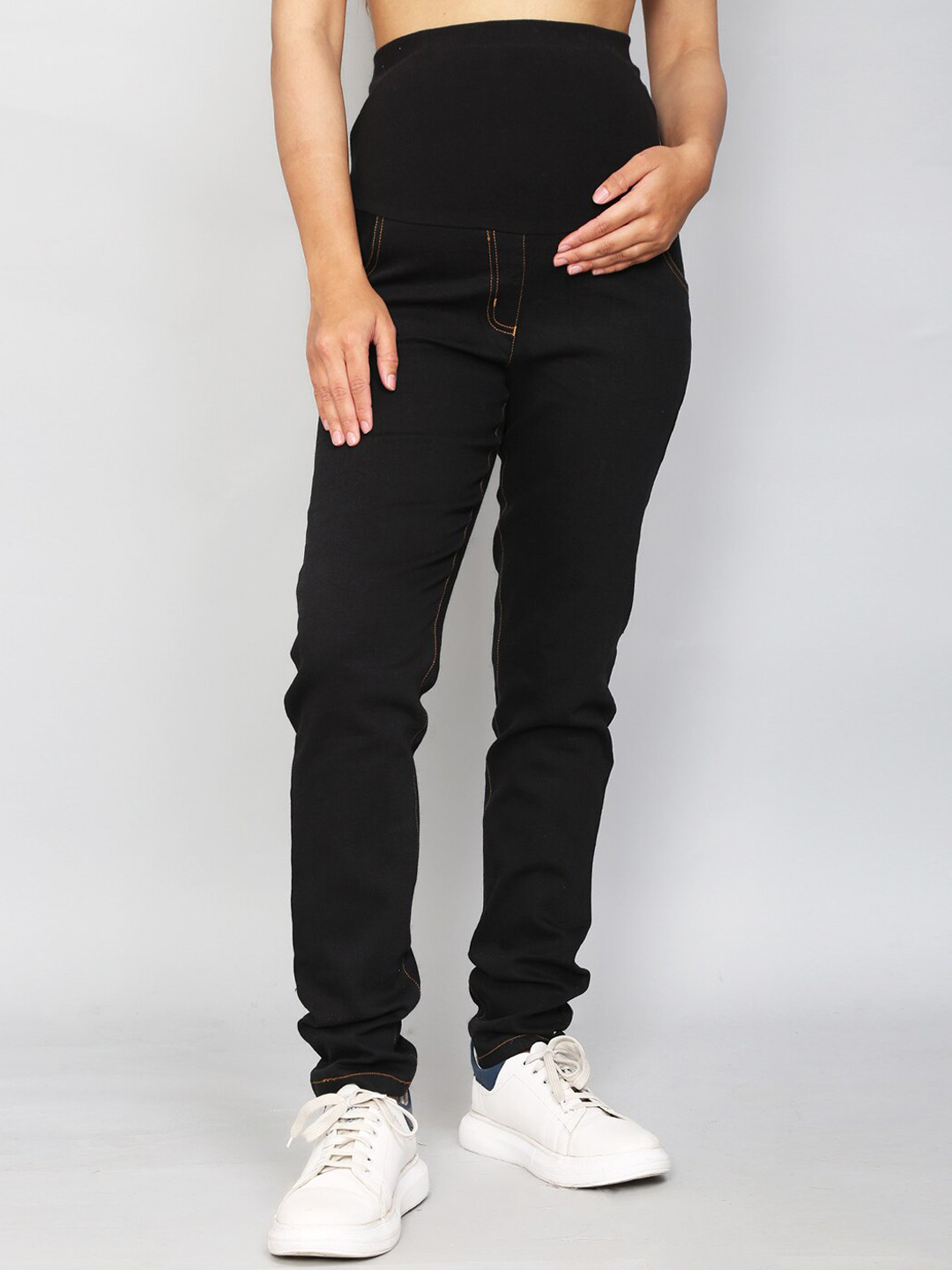 SillyBoom Women Solid Maternity Cotton Comfort Pant