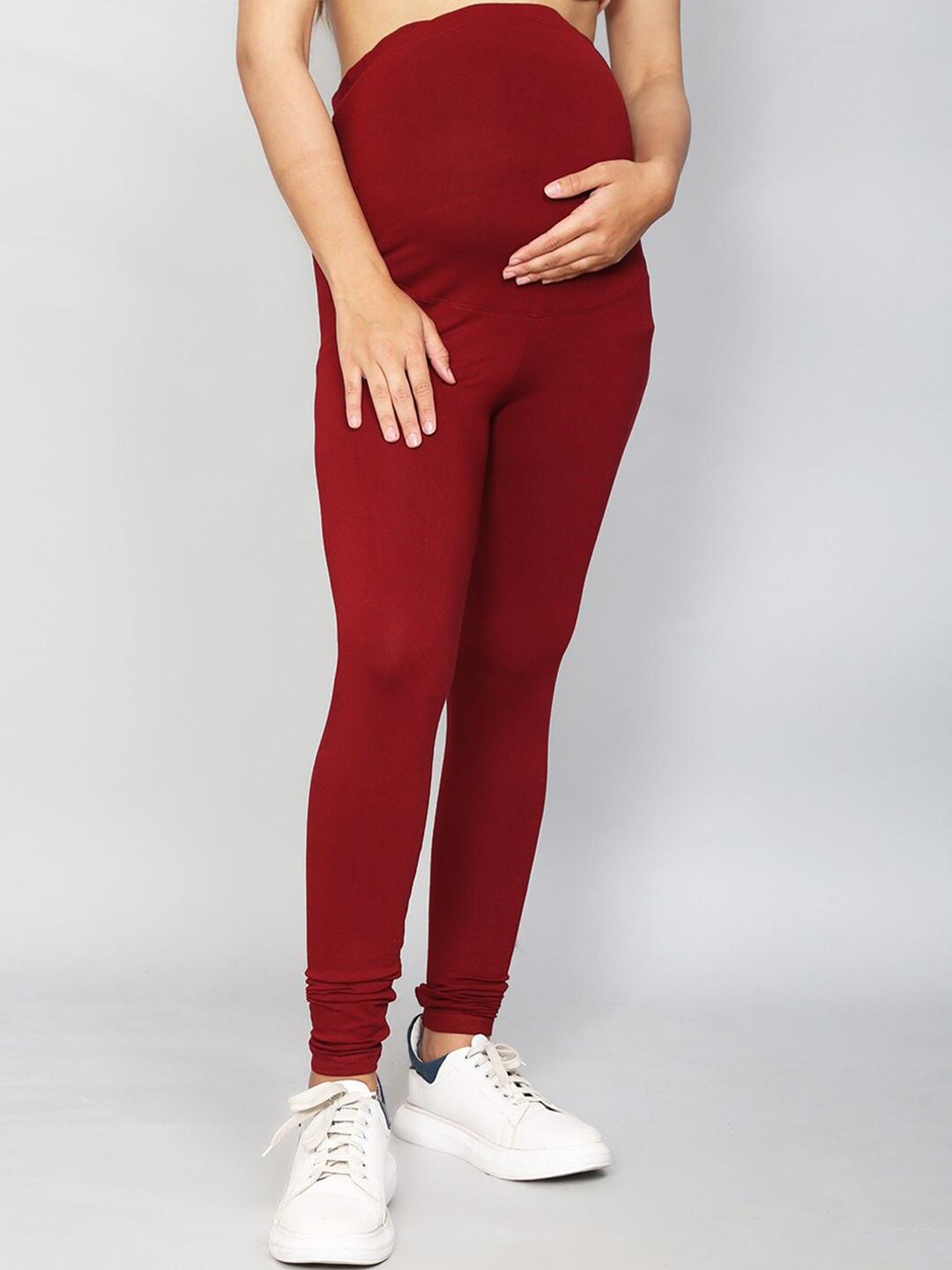 SillyBoom Women Maroon Solid Churidar Length Maternity Leggings