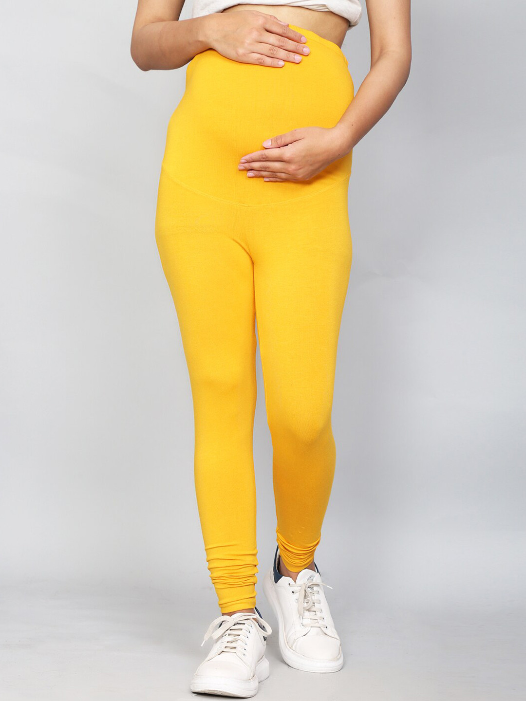 SillyBoom Women Yellow Solid Churidar Length Maternity Leggings