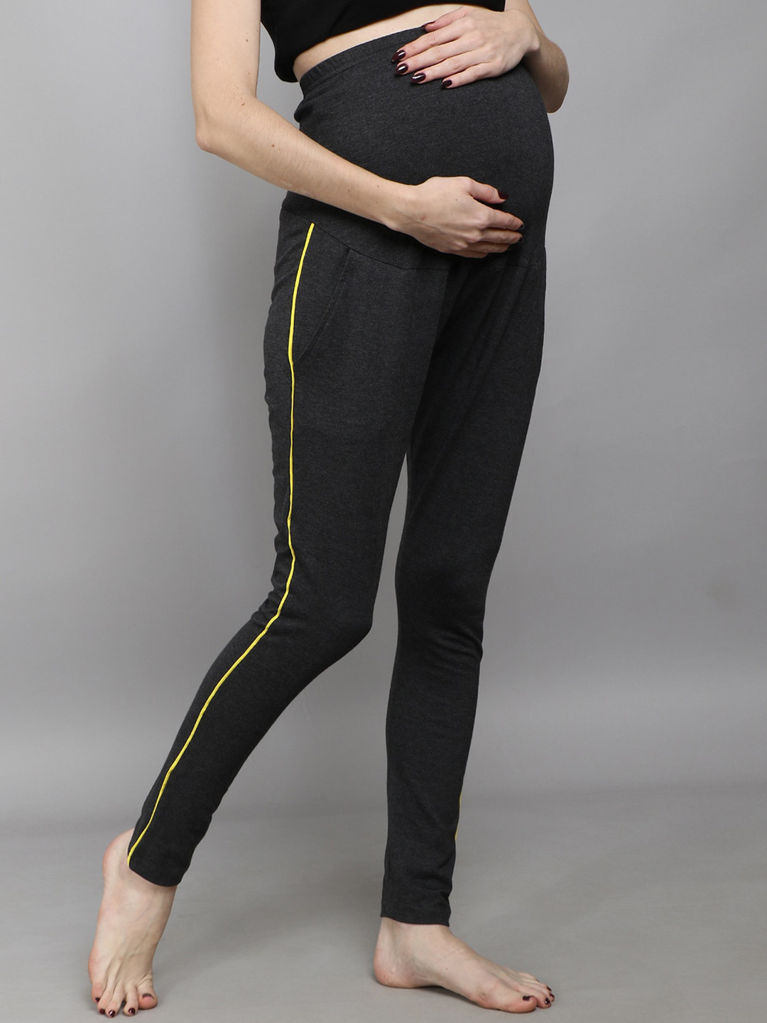 SillyBoom Women Charcoal Black Solid Ankle Length Maternity Leggings