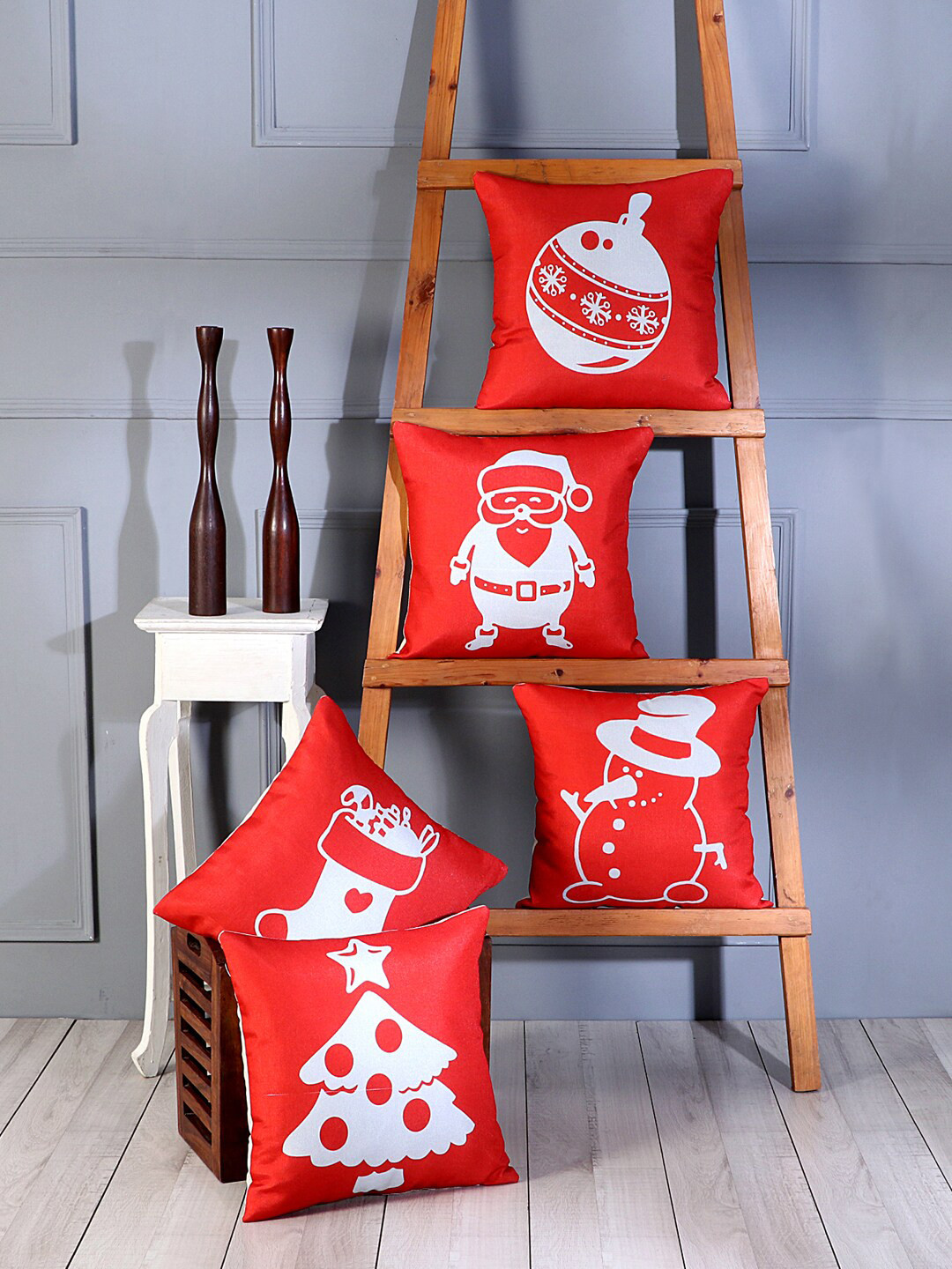 SOKNACK Christmas Red Graphic Polyester Anti-Wrinkle 5 Pcs Square Cushion Covers -16x16In
