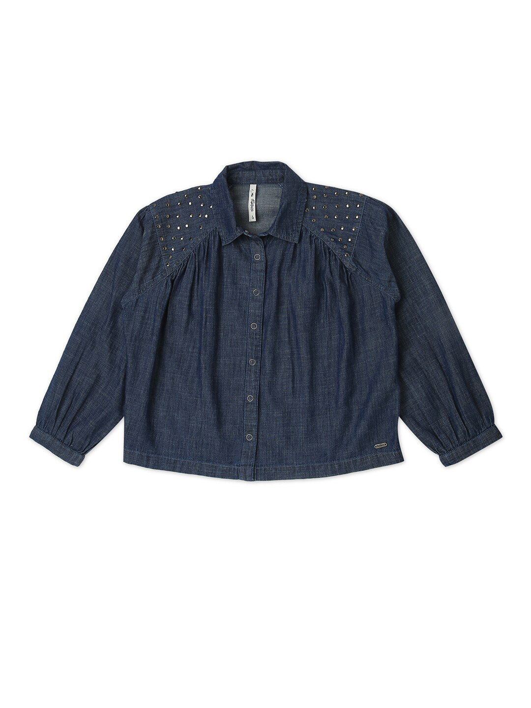 Pepe Jeans Girls Blue Printed Cotton Casual Shirt