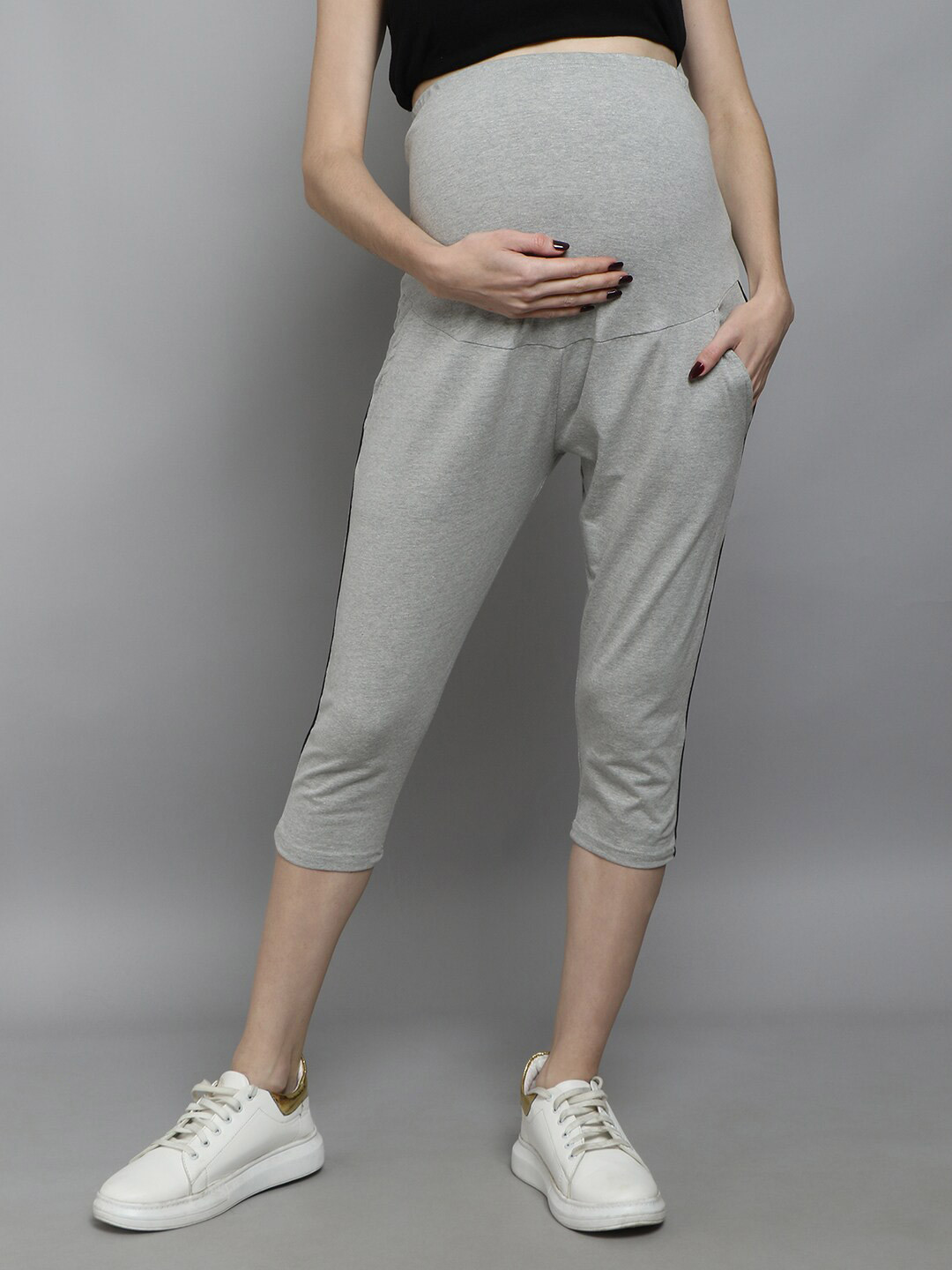SillyBoom Women Grey Maternity Capris