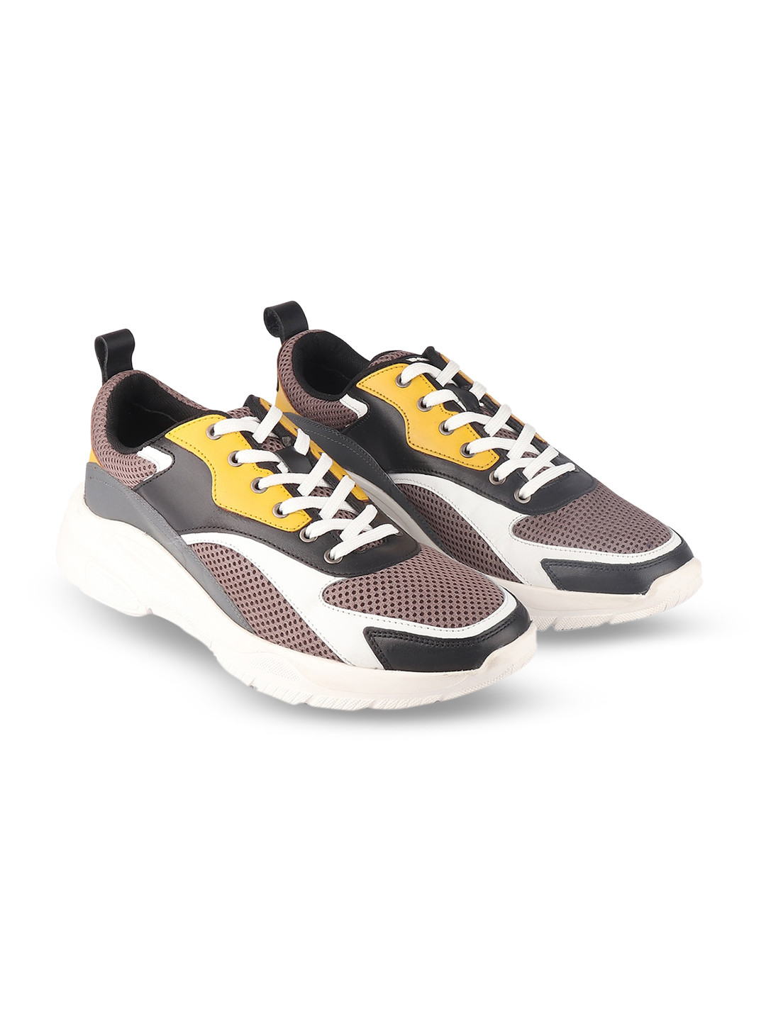 Red Chief Men Grey Colourblocked Leather Sneakers