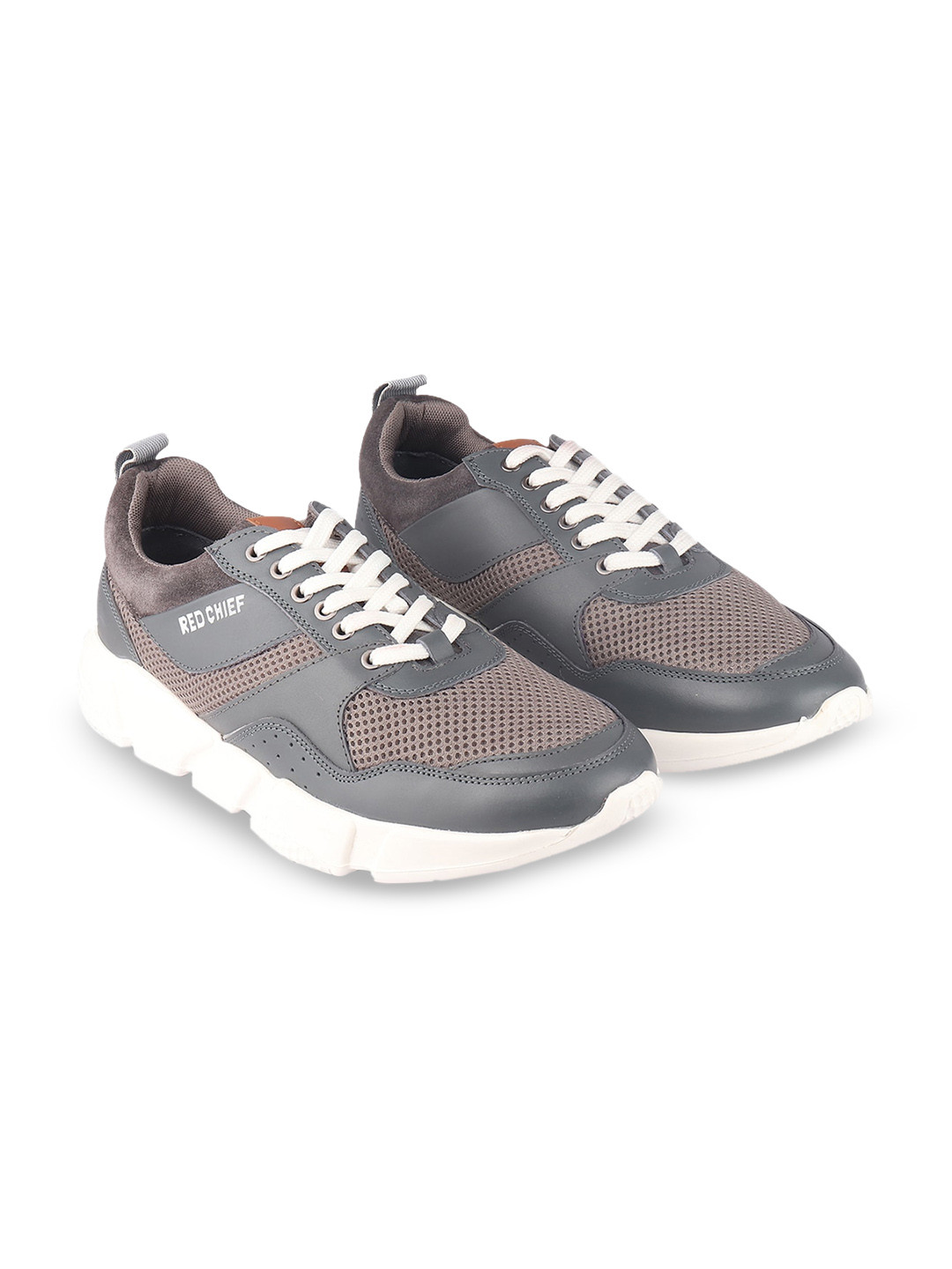 Red Chief Men Grey Colourblocked Leather Sneakers