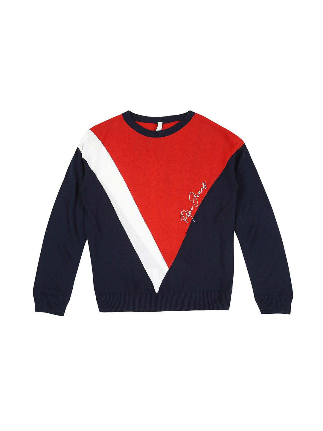 Pepe Jeans Girls Black & Orange Colourblocked Pullover