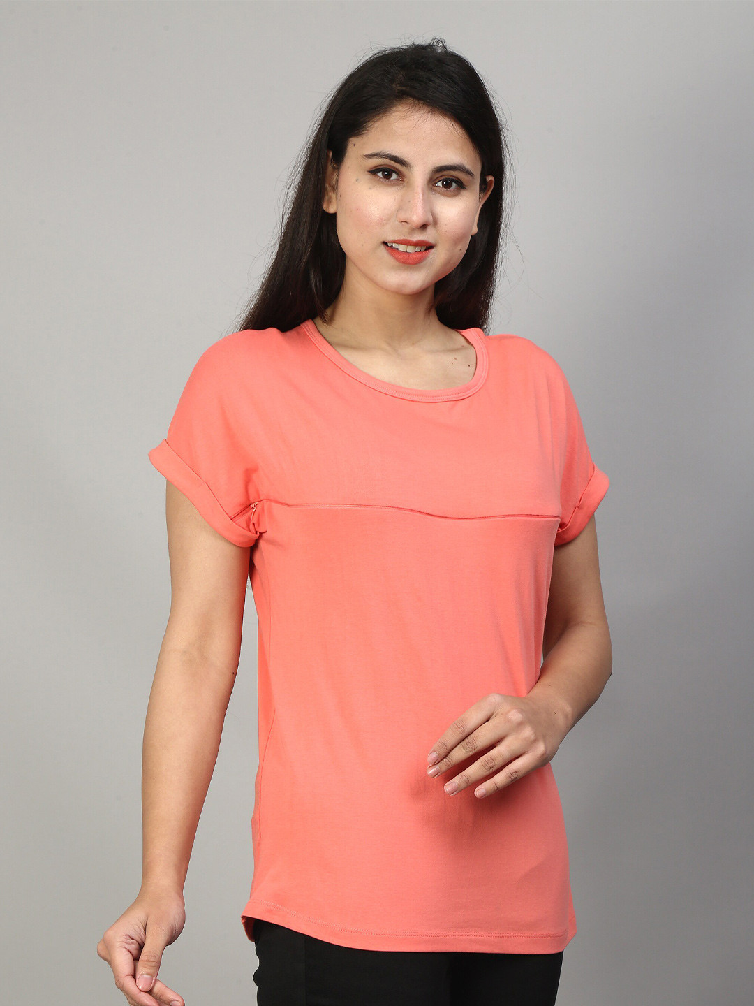 SillyBoom Women Orange Cotton T-shirt