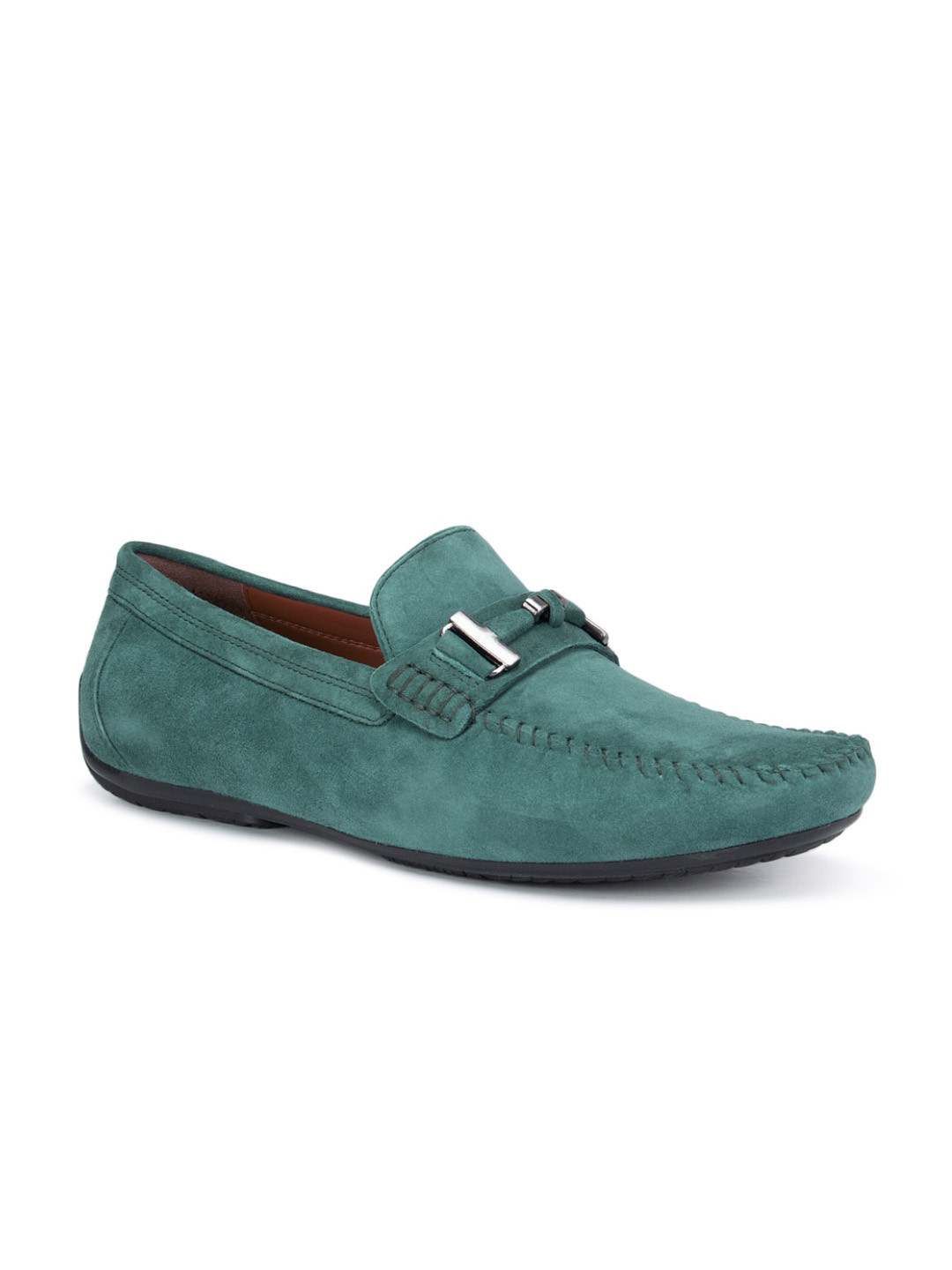 ROSSO BRUNELLO Men Green Leather Loafers