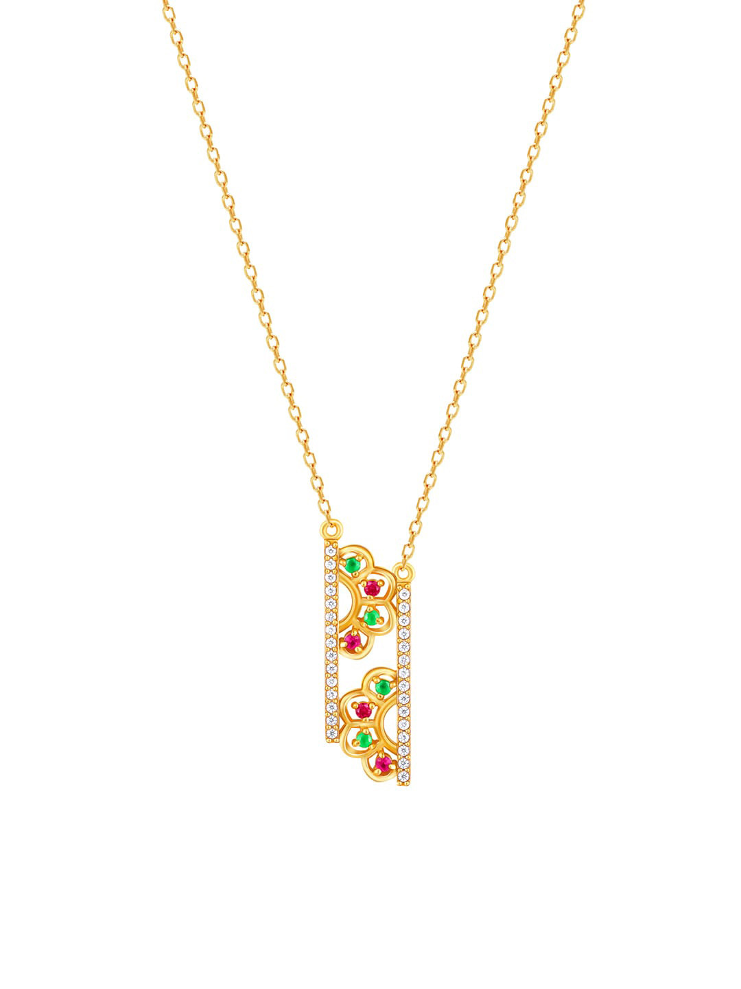 GIVA 925 Sterling Silver Gold-Plated Red & Green Stone Studded Pendant