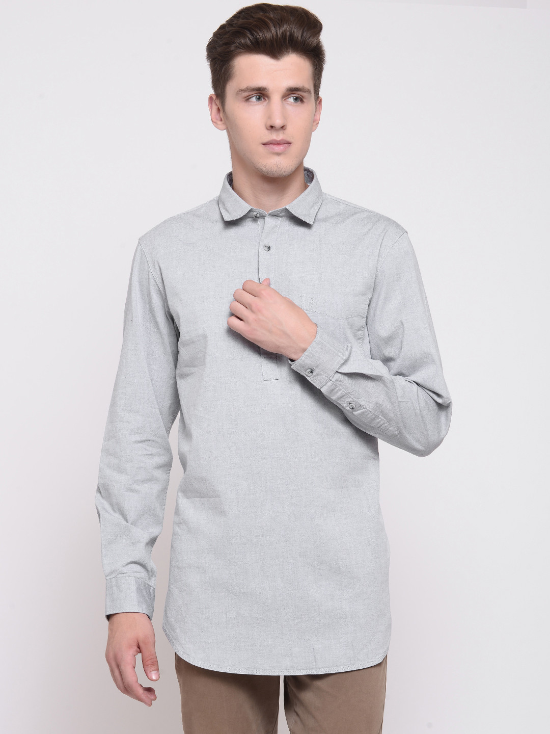 John Players Men Grey Trim Fit Solid Casual Shirt