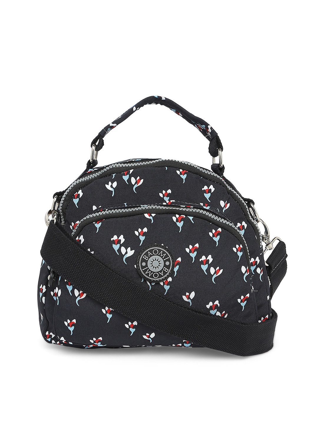 BAOMI Black & White Printed Nylon Messenger Bag