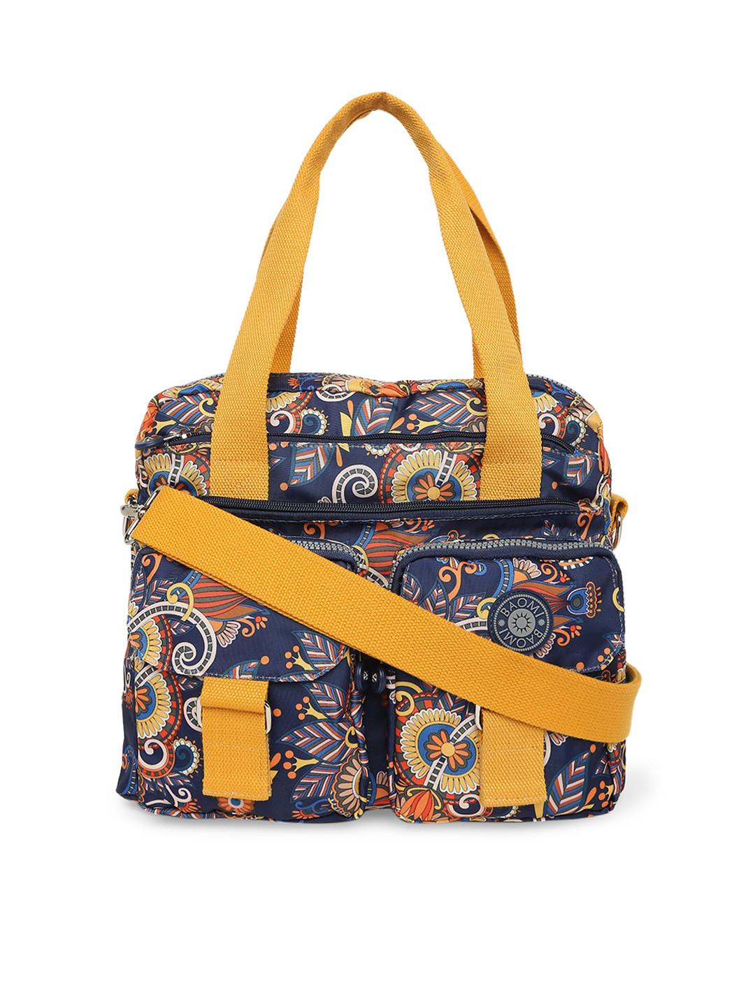 BAOMI Navy Blue & Mustard Yellow Printed Nylon Messenger Bag