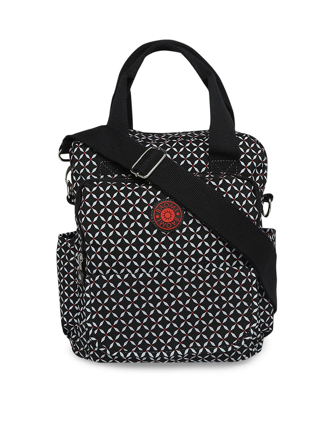 BAOMI Black Geometric Printed Shopper Handheld Bag