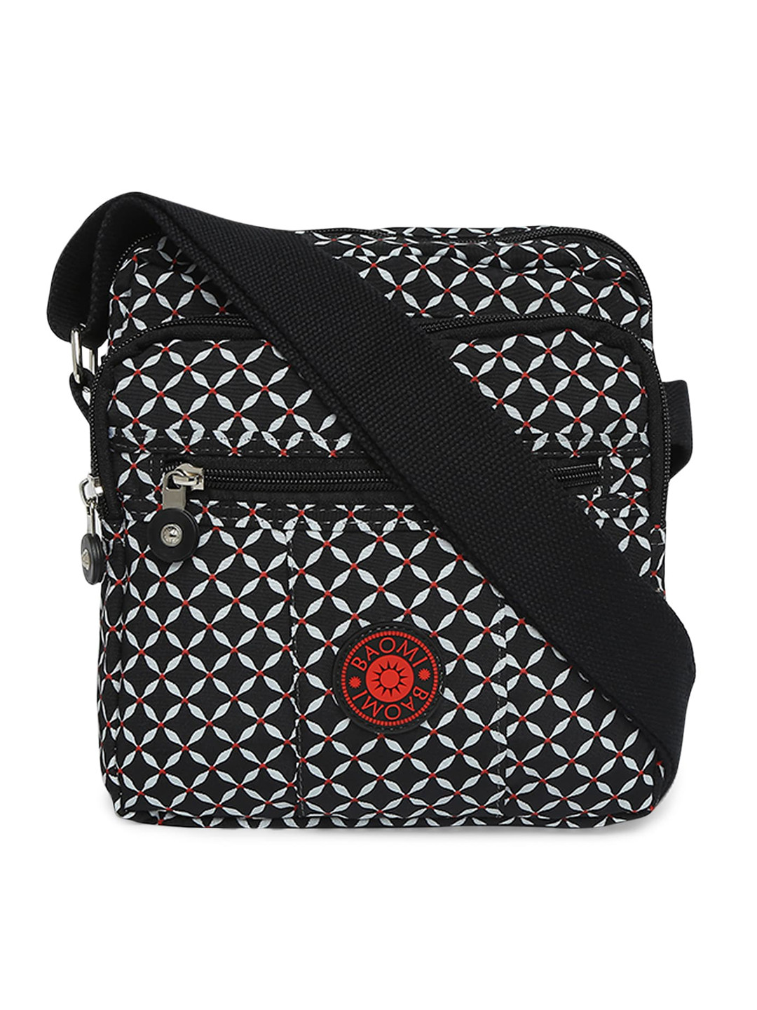 BAOMI Black & White Printed Nylon Messenger Bag