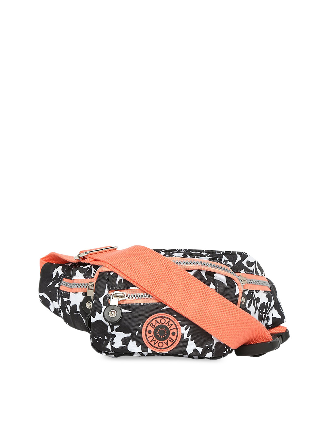 BAOMI Black & Orange Printed Nylon Waist Pouch