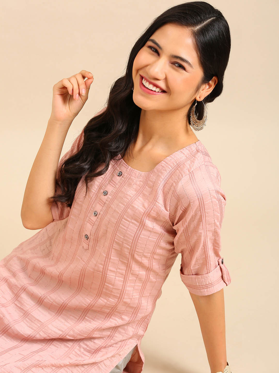 SHOWOFFFF Women Pink Straight Kurta