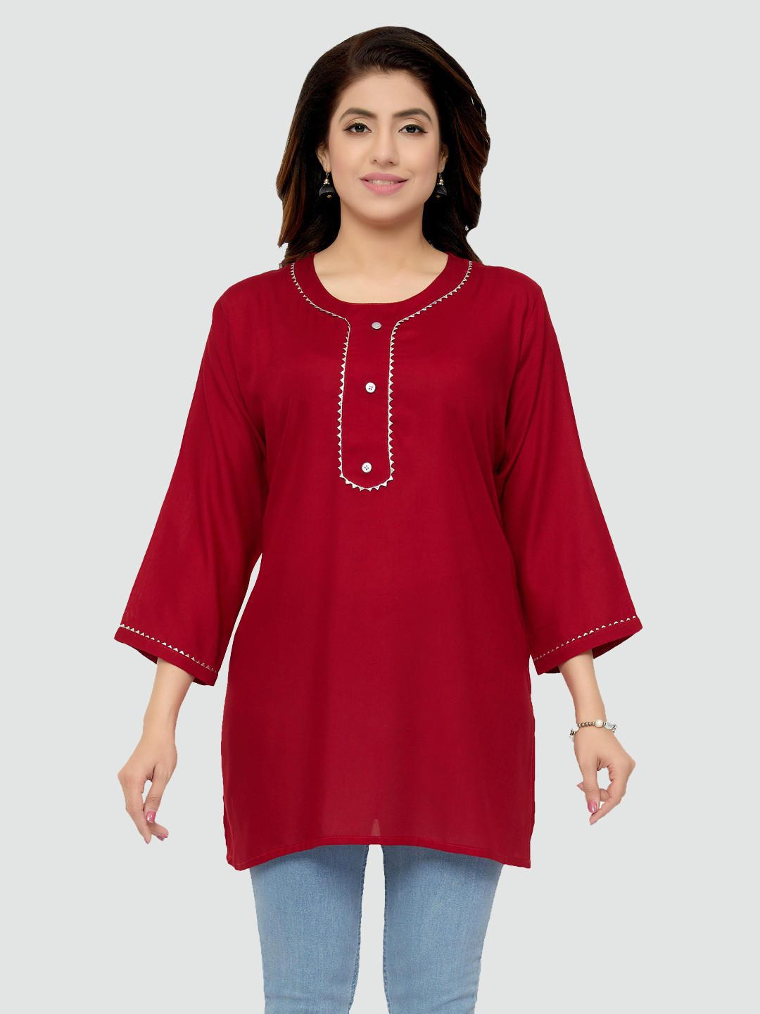 Saree Swarg Women Red Solid Kurti