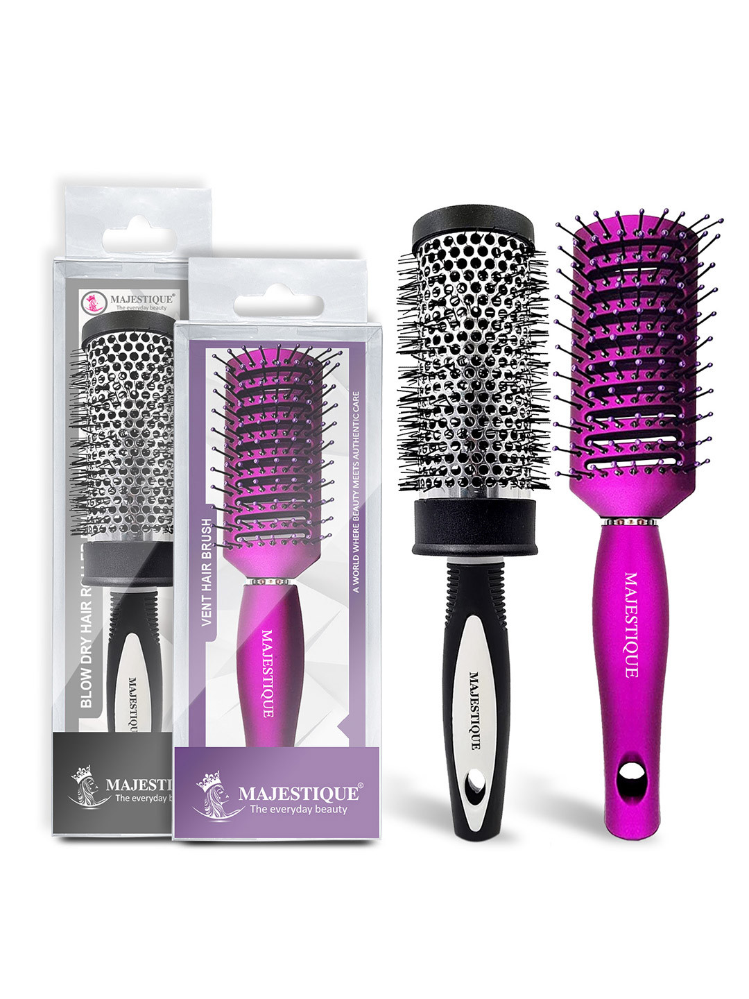 MAJESTIQUE Professional Round Hair Brush & Vent Blow Hair Brush Combo