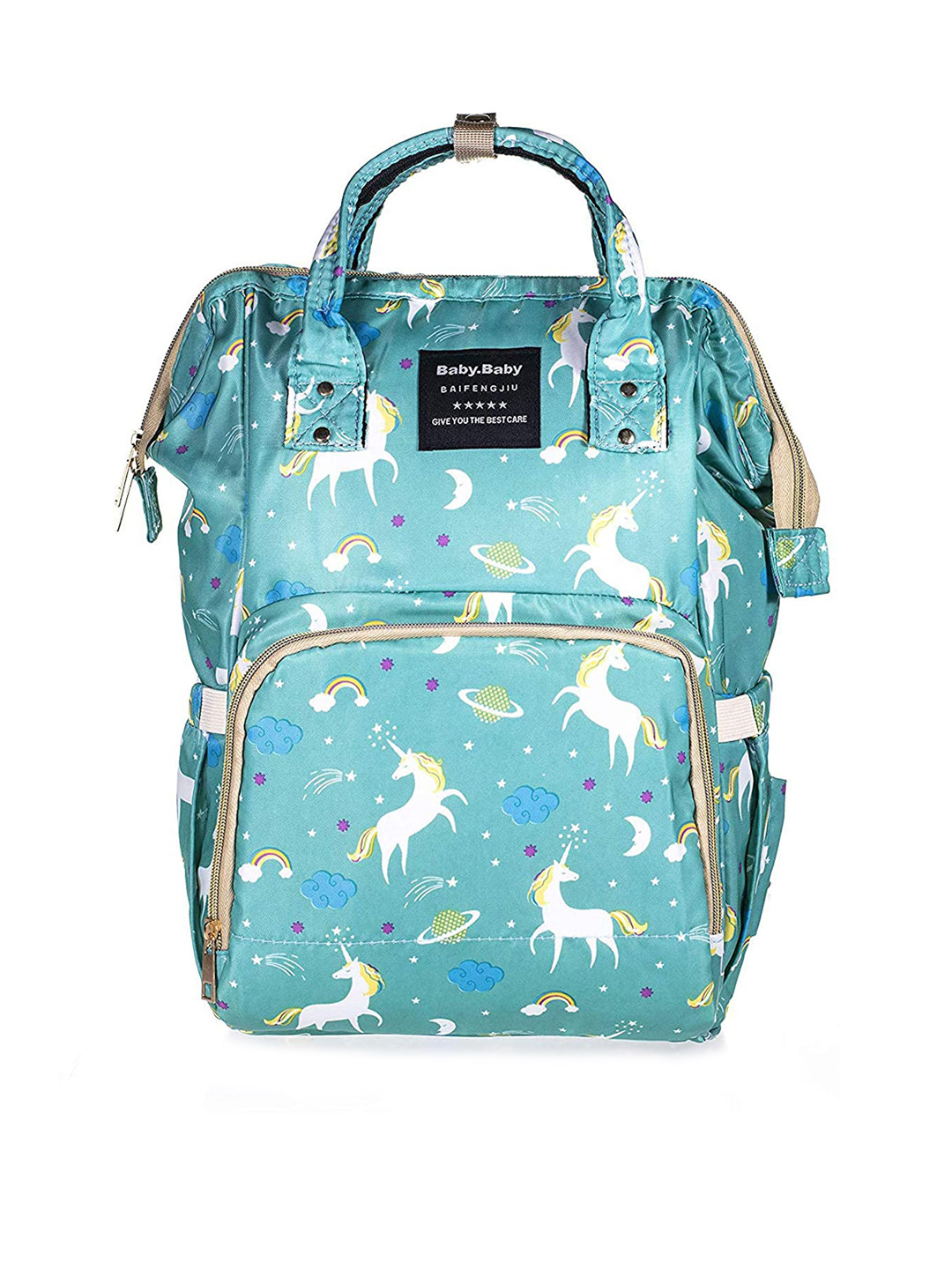 HOUSE OF QUIRK Kids Green Printed Diaper Backpack Bag