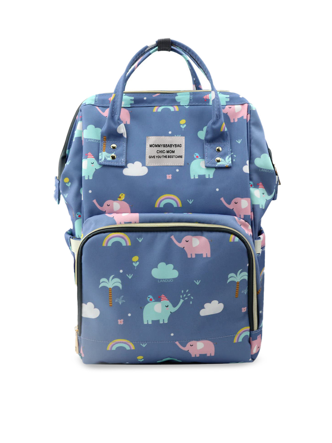 HOUSE OF QUIRK Women Blue Printed Multifunction Diaper Backpack