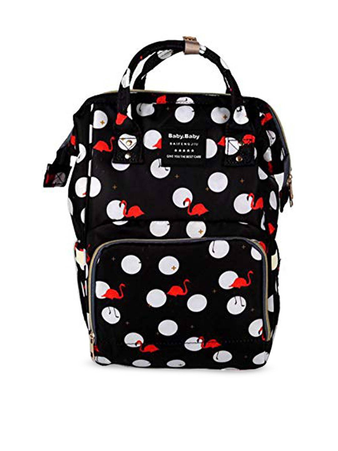 HOUSE OF QUIRK Women Black Polka Dot Multifunction Diaper Backpack