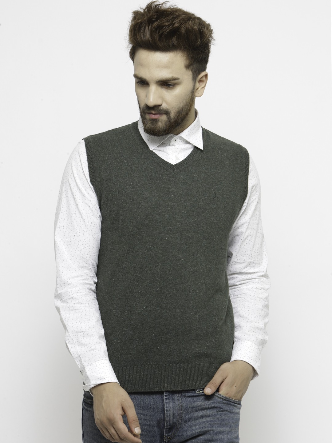 olive green mens cardigan
