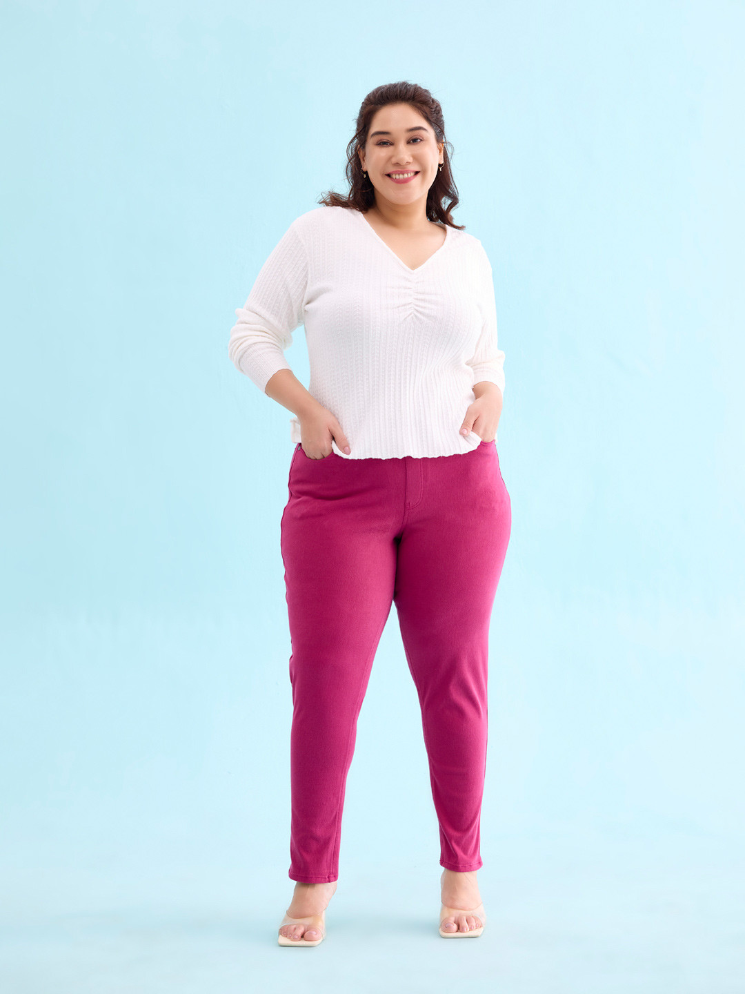 Go Colors Women Fuchsia Cotton Solid Slim Fit Jeggings