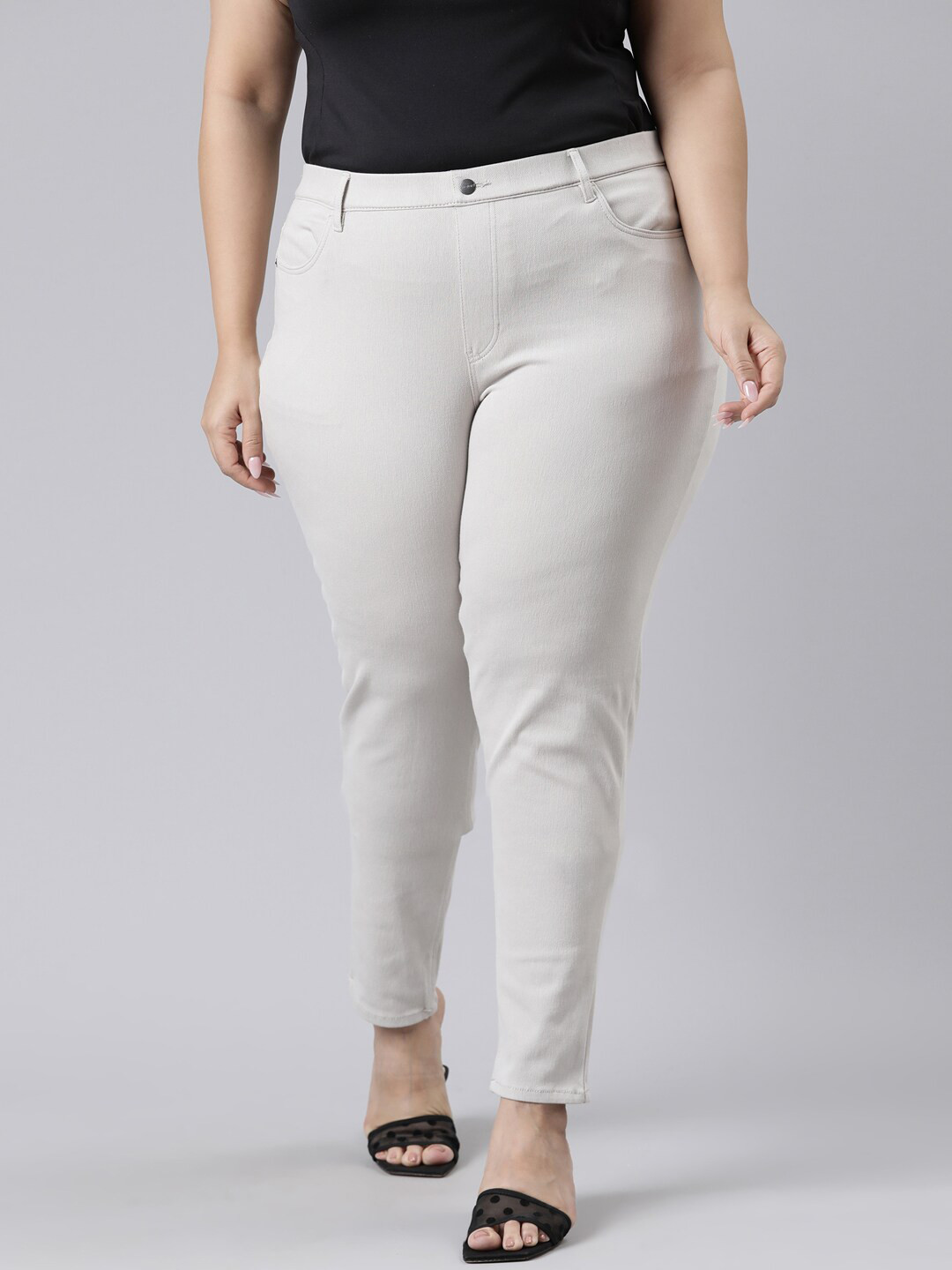 Go Colors Women Grey Plus Size Slim Fit Jeggings