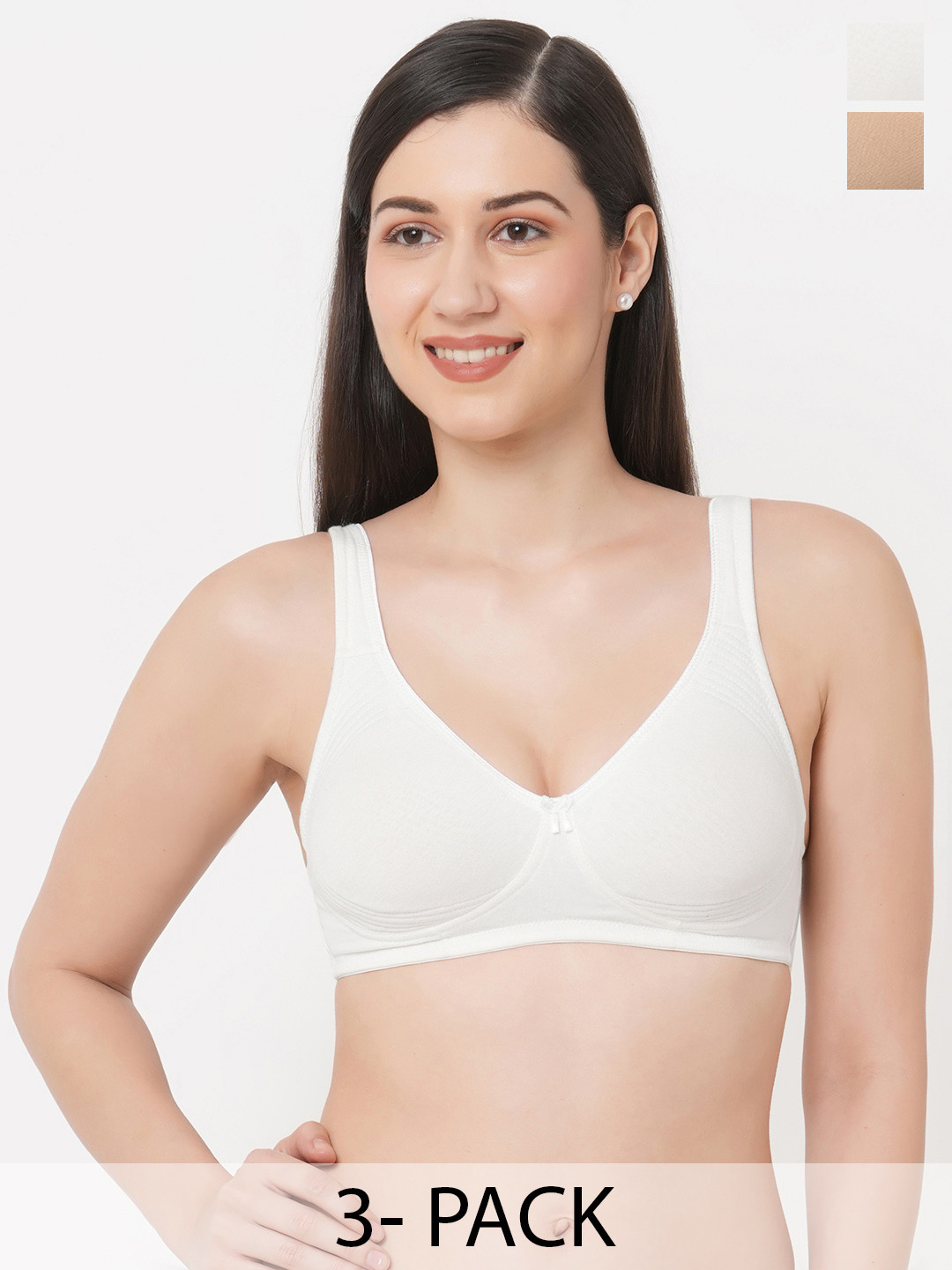 Inner Sense Pack of 3 White & Cream-Coloured Organic Cotton Antimicrobial Bra