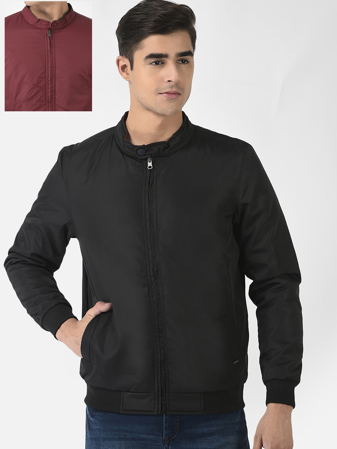 Crimsoune Club Men Black & Rust Reversible Bomber Jacket