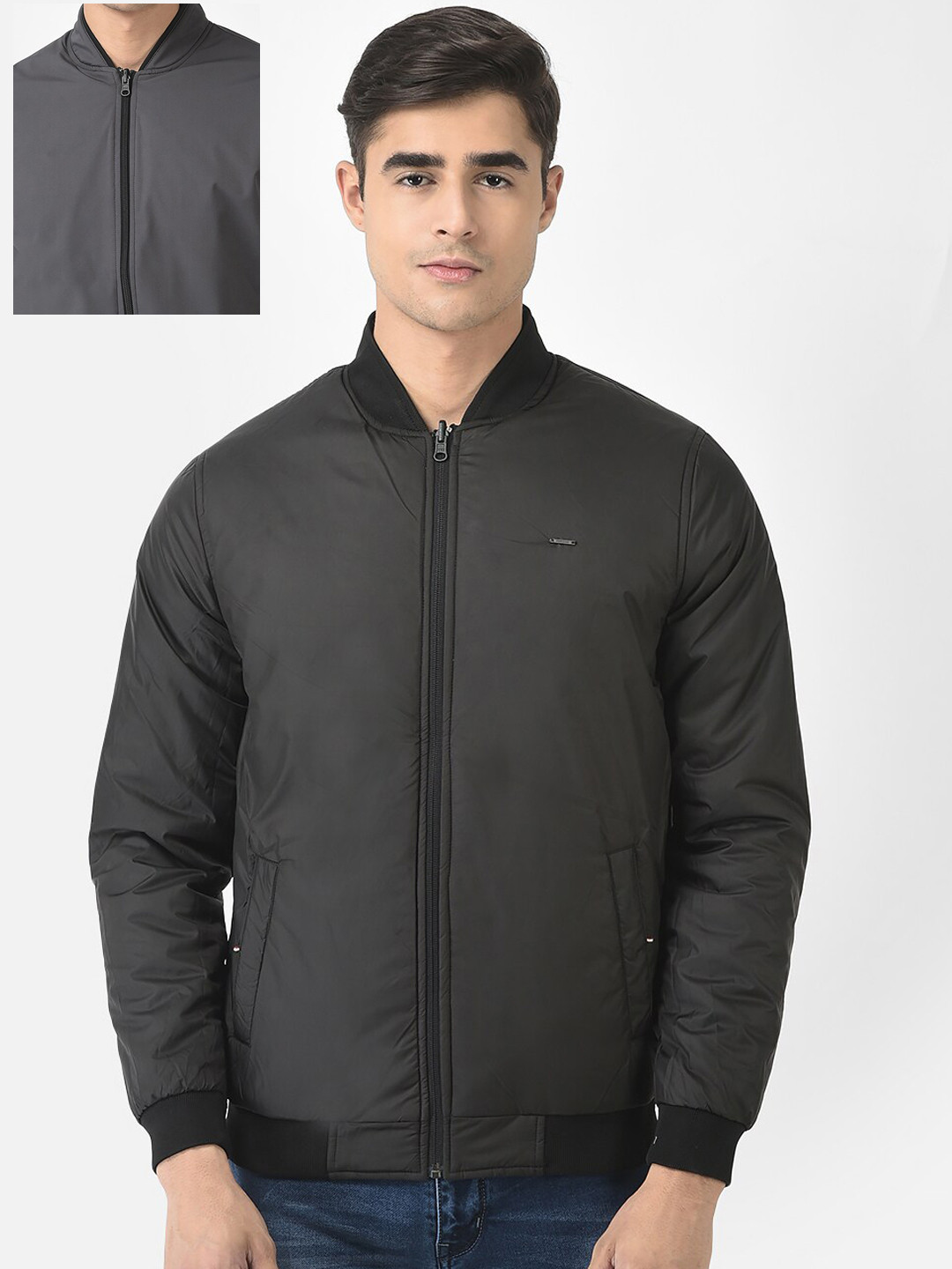 Crimsoune Club Men Grey & Black Reversible Bomber Jacket