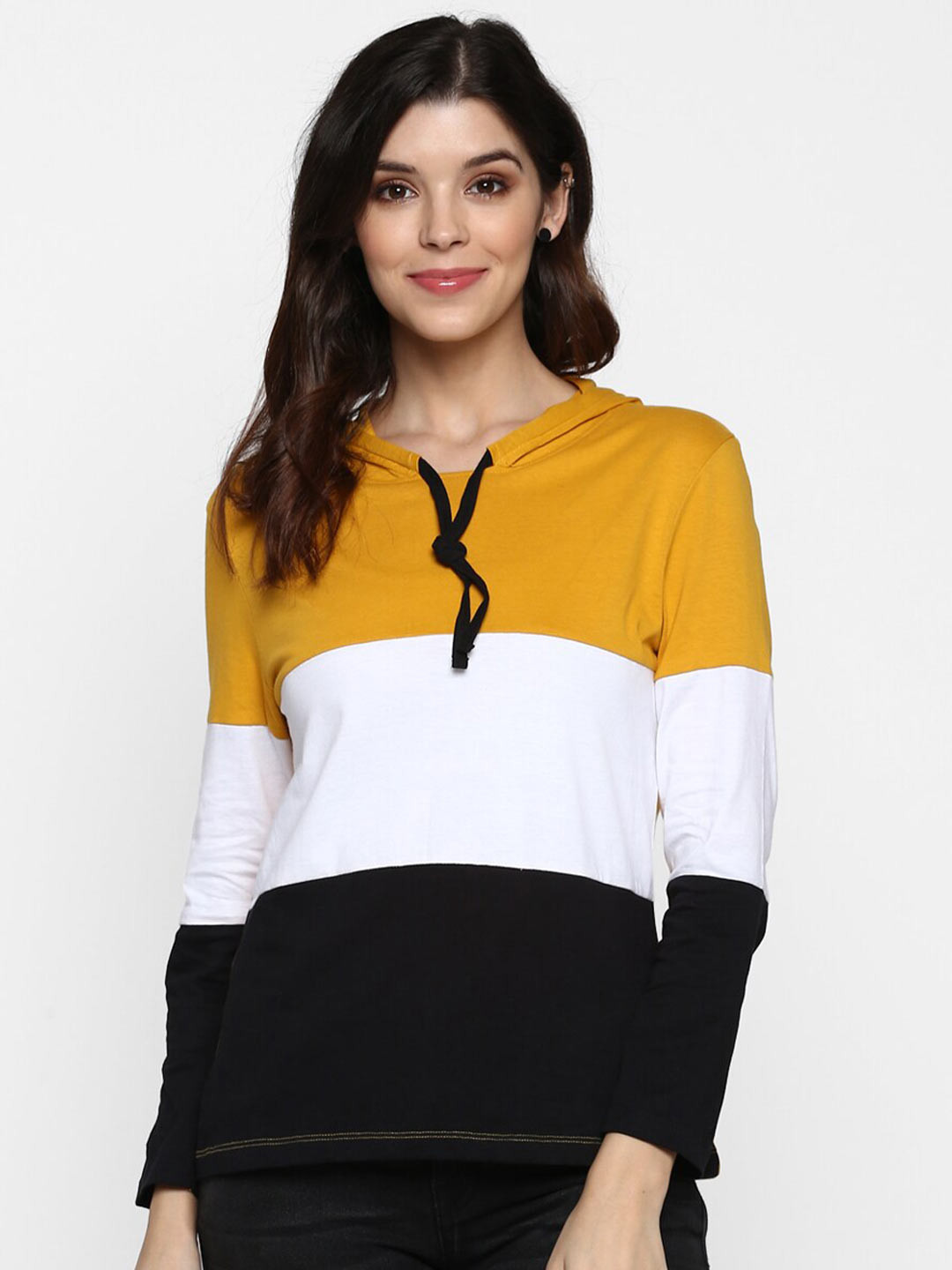SHARKTRIBE Women Mustard Yellow & White Colourblocked Top