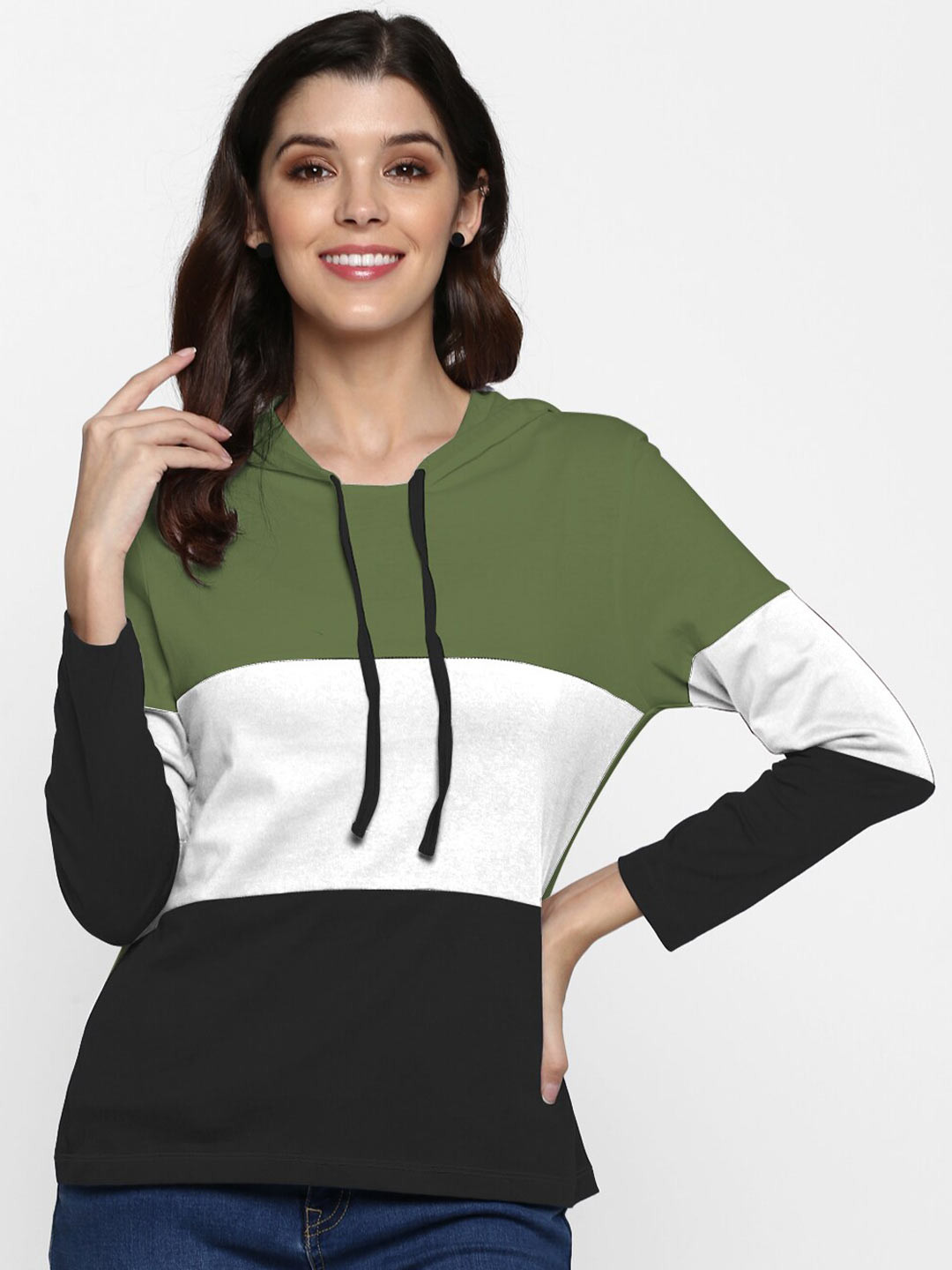 SHARKTRIBE Women Green & White Colourblocked Top
