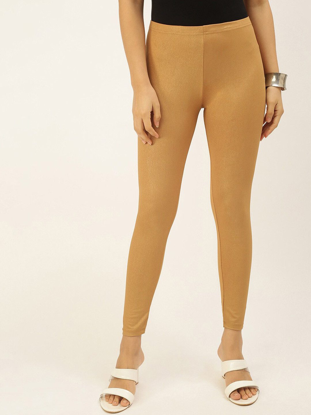 De Moza Women Copper Gold Colored Solid Ankle Length Leggings