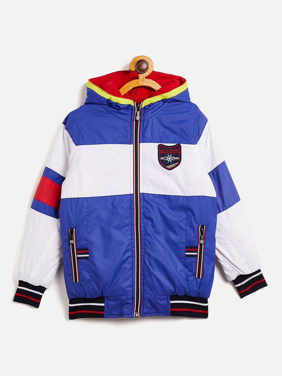 Duke Boys Blue White Colourblocked Open Front Jacket with Patchwork