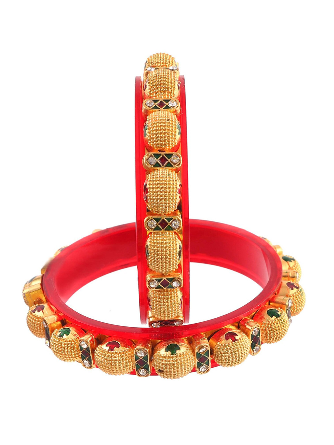 Jewar Mandi Women Red Gold-Plated Seep Work Bangle