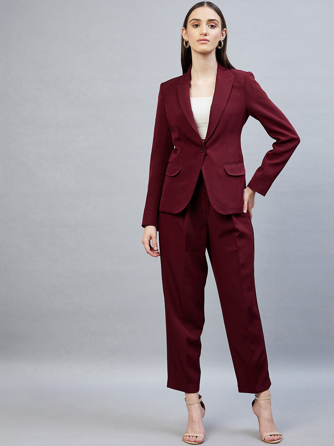 DELAN Women Maroon Blazer With Trousers