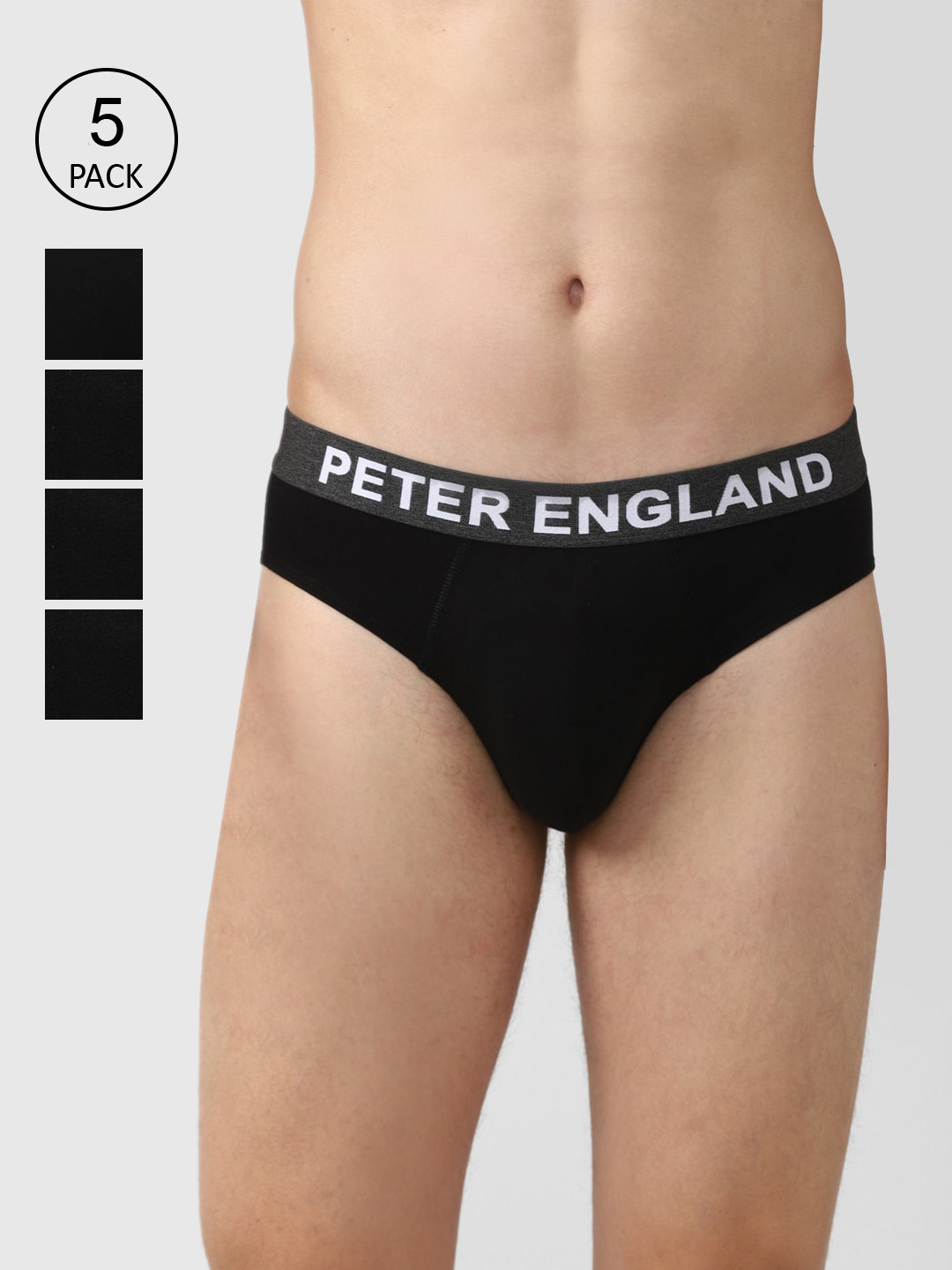 Peter England Men Pack Of 5 Black Solid Basic Briefs