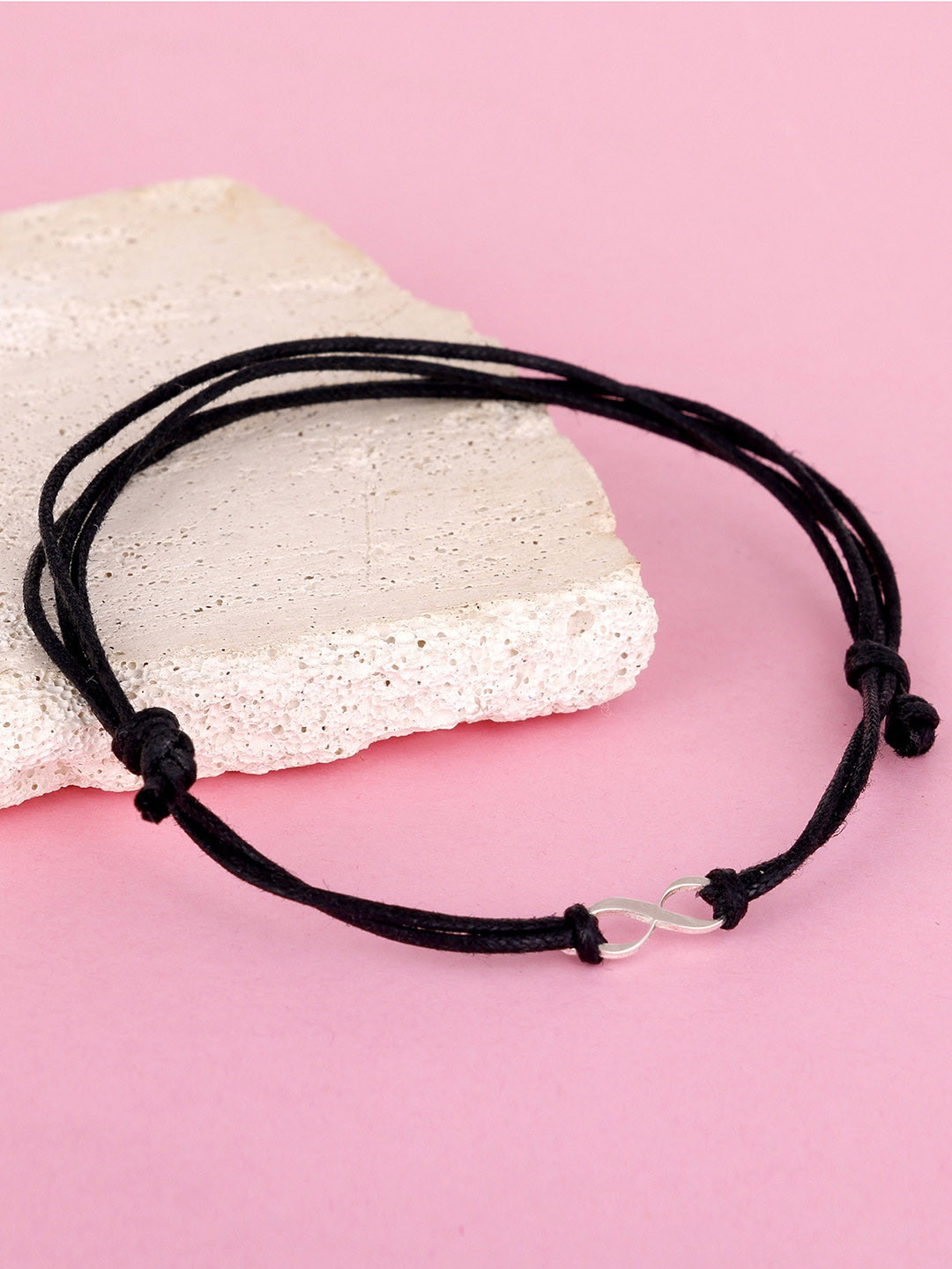 GIVA Women 925 Sterling Rhodium-Plated Silver Black Thread Anklet