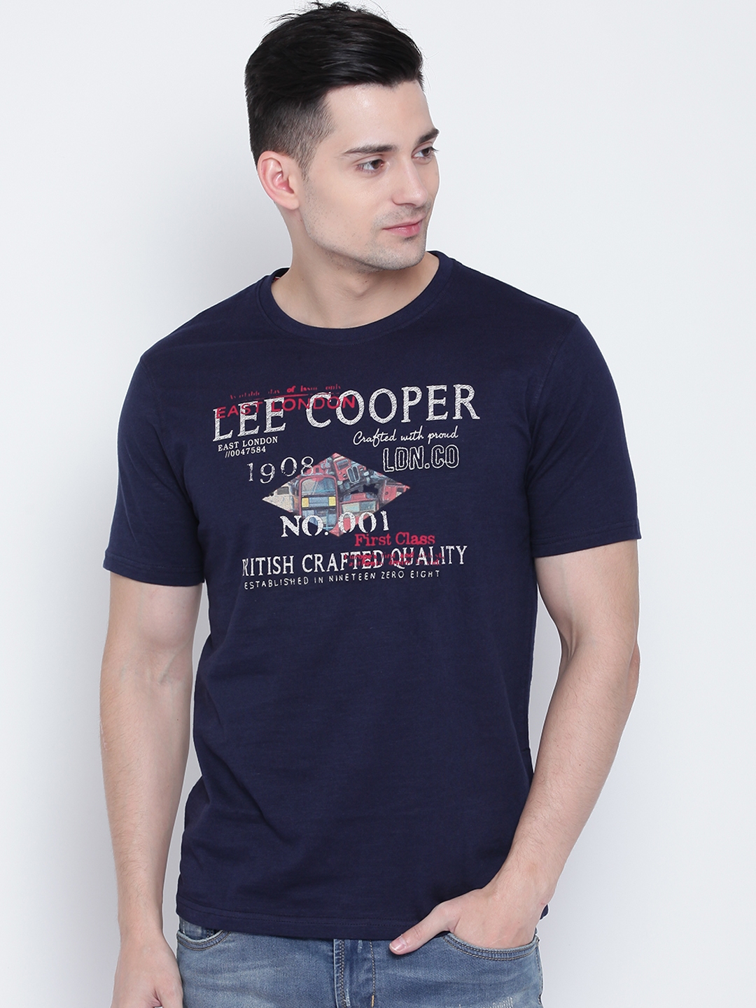 Lee Cooper Men Navy Printed Round Neck T Shirt Tshirts for 2077964 | Myntra