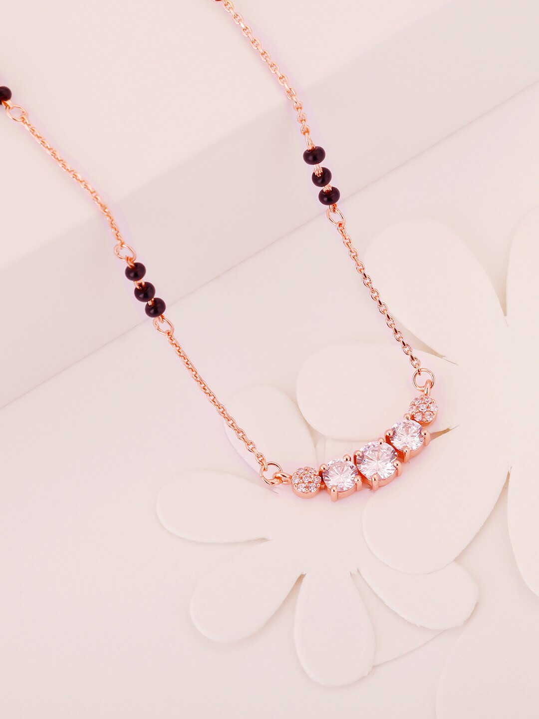 GIVA 92.5 Sterling Sliver Rose Gold-Plated & Stone-Studded Mangalsutra