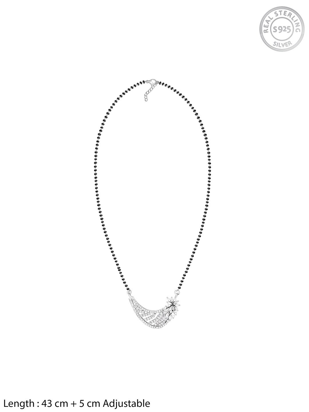 GIVA 92.5 Sterling Sliver Rhodium-Plated Stone-Studded & Beaded Mangalsutra