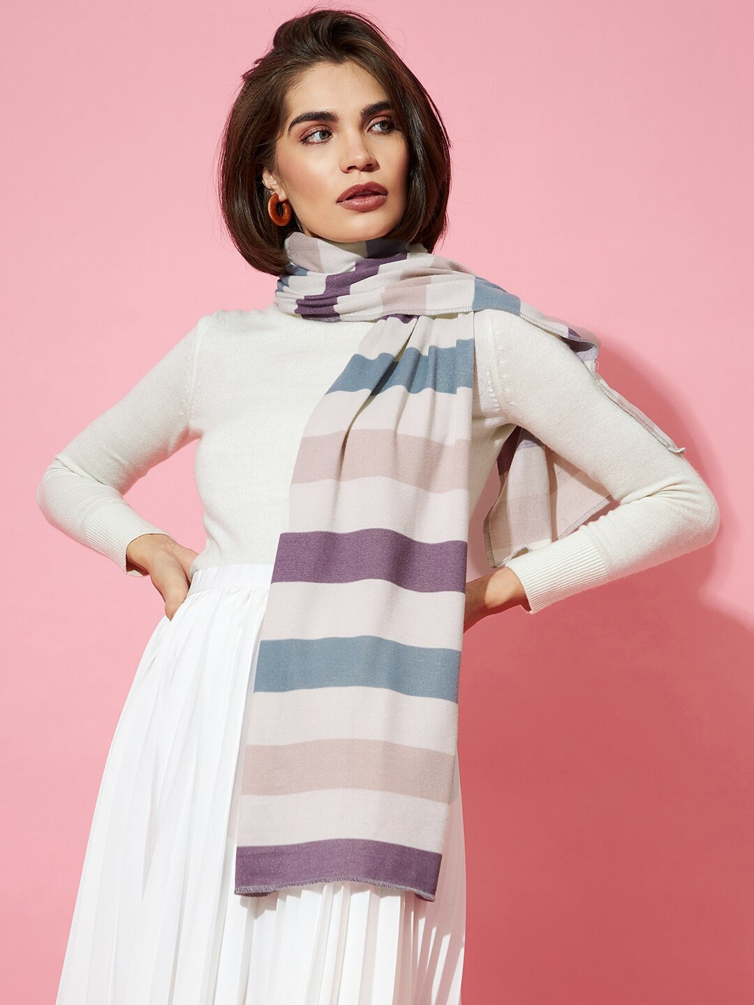 Athena Women Pink Striped Muffler
