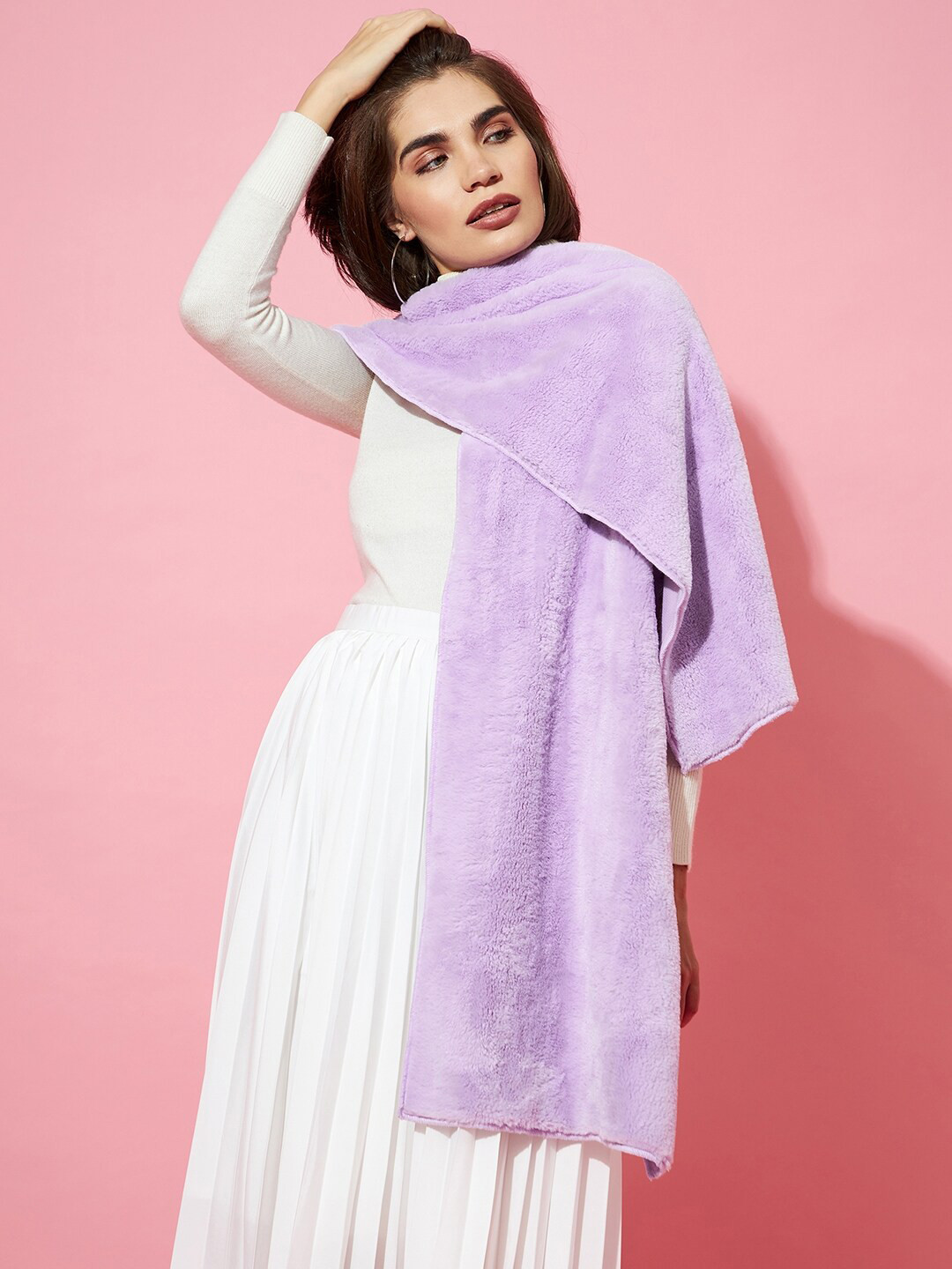 Athena Women Lavender Solid Fur Muffler