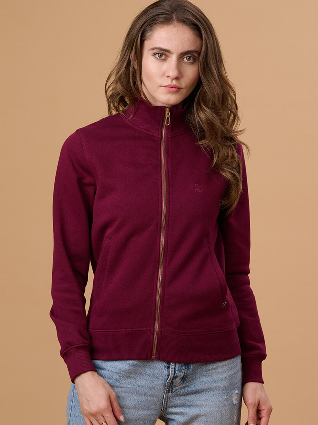 Gipsy Women Burgundy Mock Collar Sweatshirt