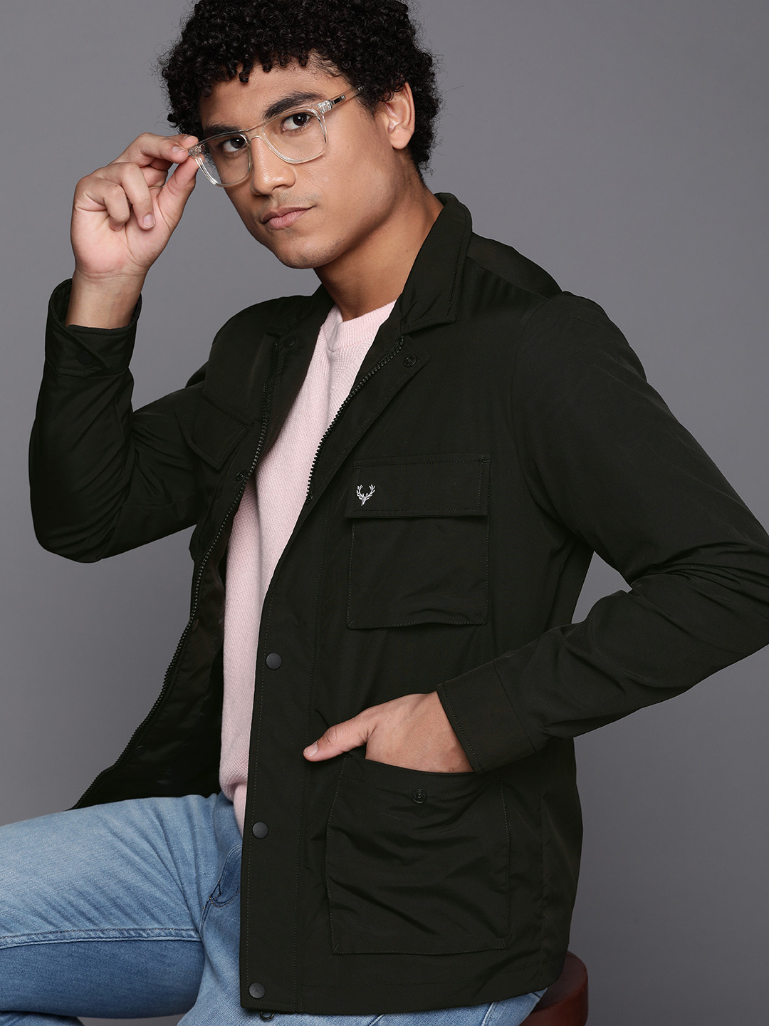 Allen Solly Black Solid Pocket Detail Tailored Jacket